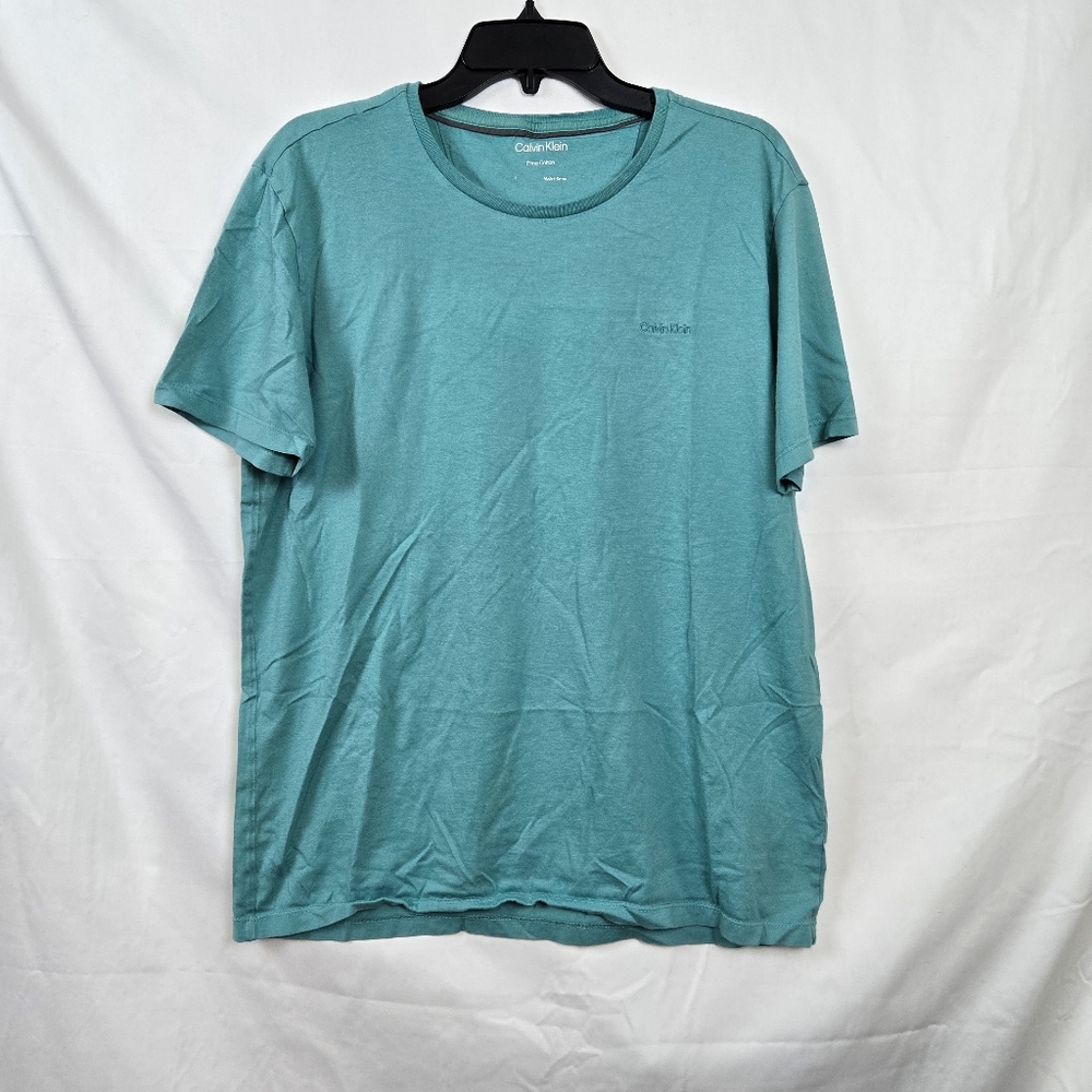 Calvin Klein Men's Turquoise Blue Short Sleeve Casual Cotton Summer Tee‎ Large